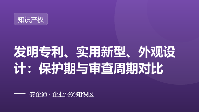 发明专利、实用新型、外观设计:保护期与审查周期对比