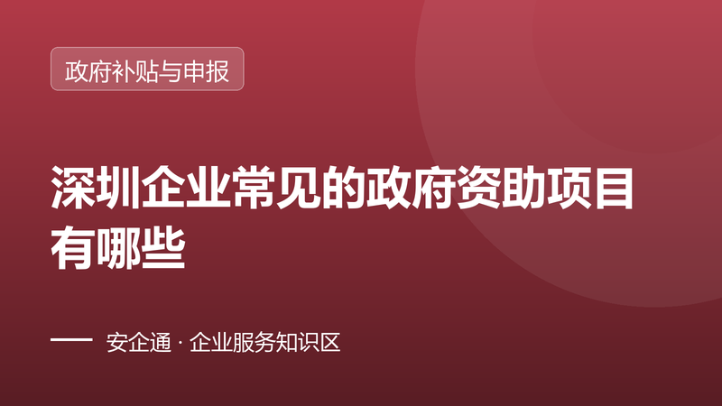 深圳企业常见的政府资助项目有哪些